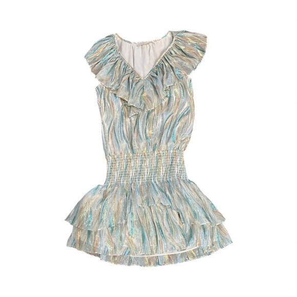 RAMY BROOK METALLIC RUFFLED TIERED MINI DRESS SZ XS - Picture 1 of 3